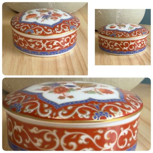 Vintage Kaiser W Germany Porcelain Trinket Box With Floral & Scroll Design Red G - Picture 8 of 10